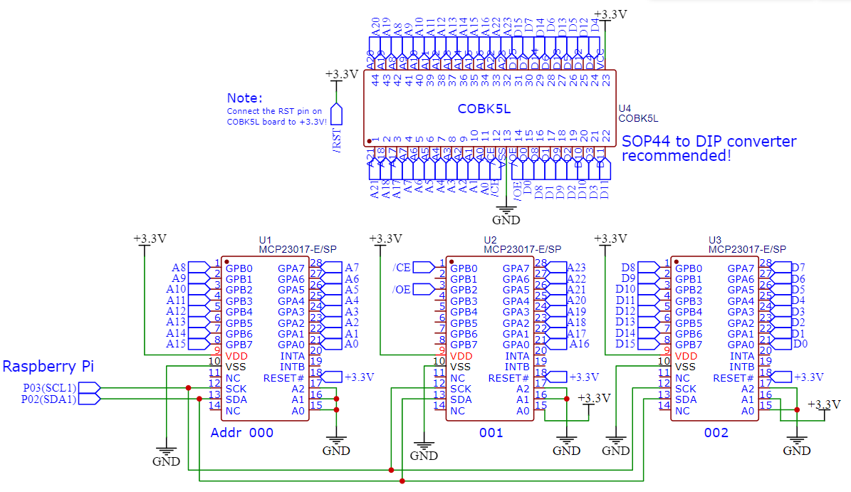 schematic of RPi ROM dumper